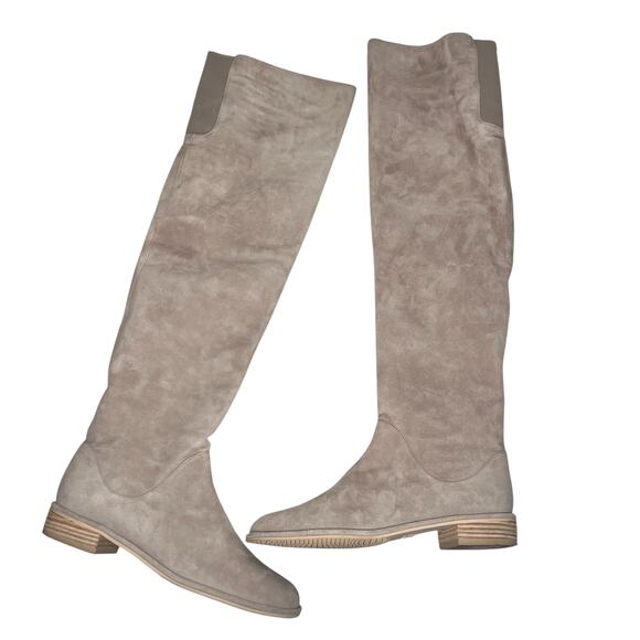 Stuart Weitzman Taupe Suede Rocker Chic Slouchy Boots Size 7.5 - Picture 2 of 13